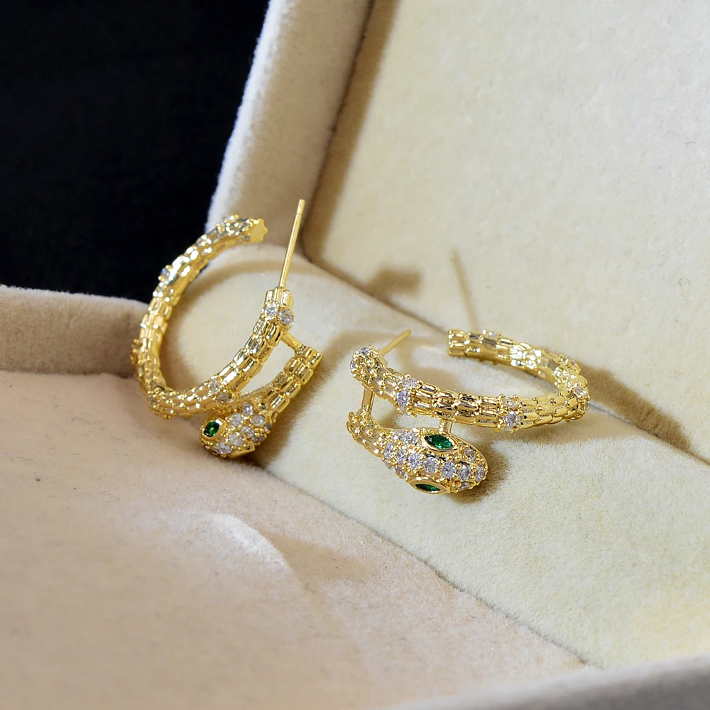 

CINKILE Cubic Zirconia Snake Stud Earrings for Women Copper Jewelry Luxury Wedding Fashion Earrings 2 Colors Available Gift
