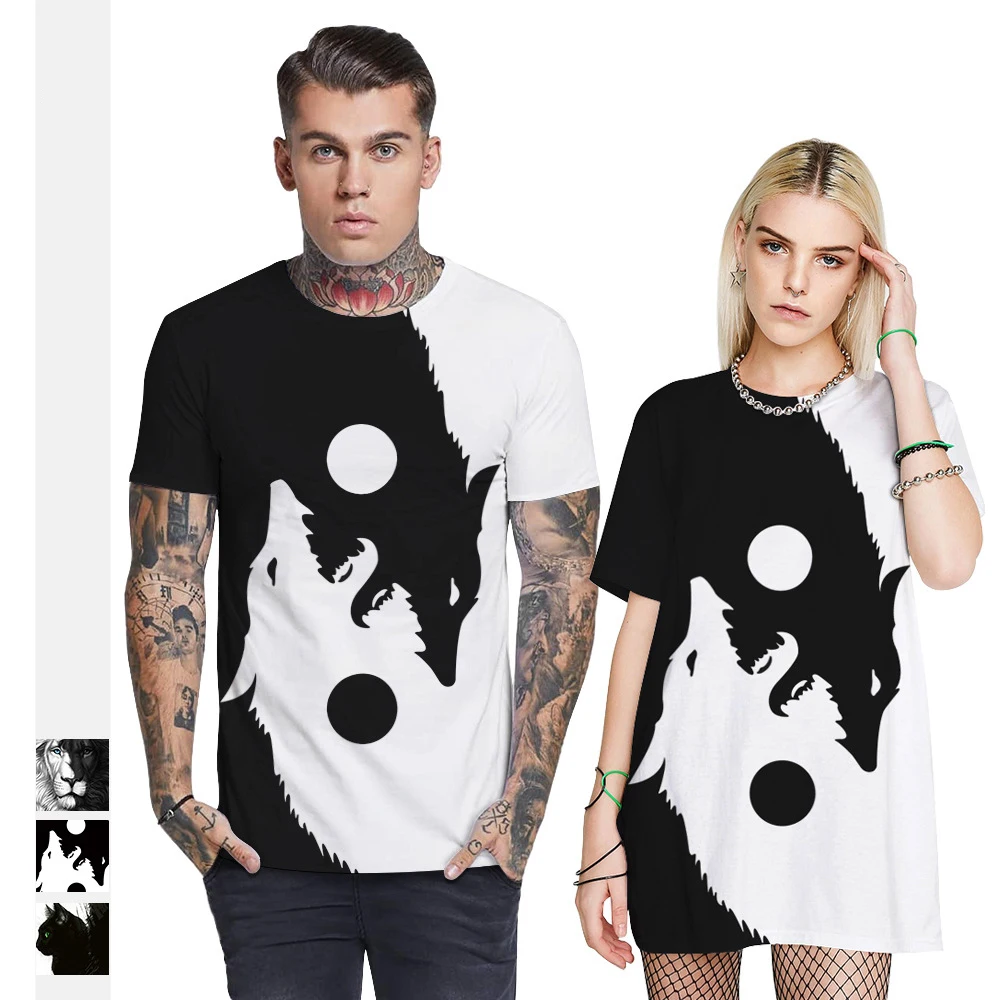 

Популярный тотем в этническом стиле с 3D цифровой печатью, топ с круглым вырезом и коротким рукавом для пар, летний Повседневный пуловер, фут...