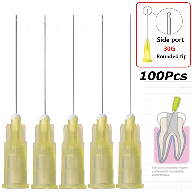

100pcs Dental Endo Irrigation Needle Tip 25G/27G/30GA 30G End-Closed Side Hole Endo Syringe Root Canal Washing Needle Tip