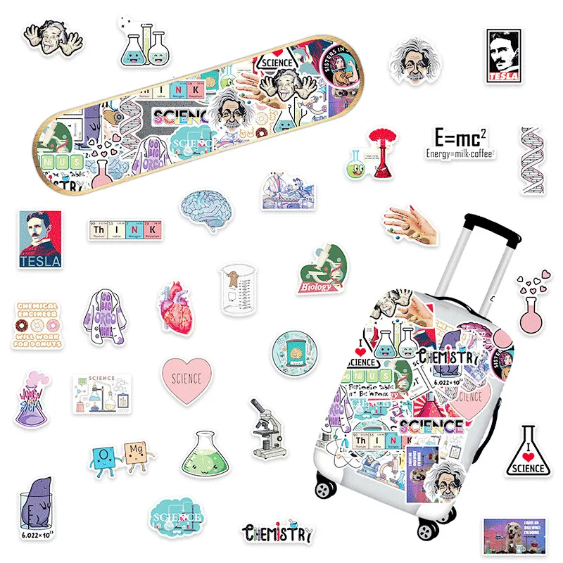 50 шт. лабораторные граффити наклейки s Эйнштейн креативные Веселые чемодан