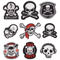 9pcs skull ghost head tactical morale iron on embroidered patches for clothes jeans hat sticker diy patch applique badge decor