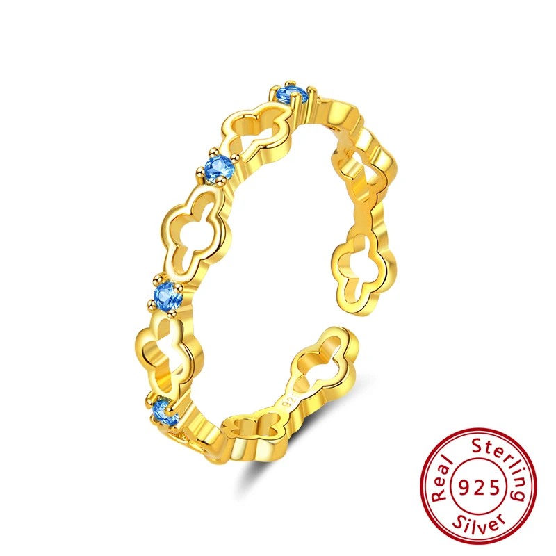 ORSA JEWELS кольцо чистый 925 Серебряные Регулируемые кольца для Для женщин 4 стиль Дополнительный синий и ясно AAAA фианит укладки вогнутые кольца ювелирные изделия SR140 - Цвет камня: SR140-G-L