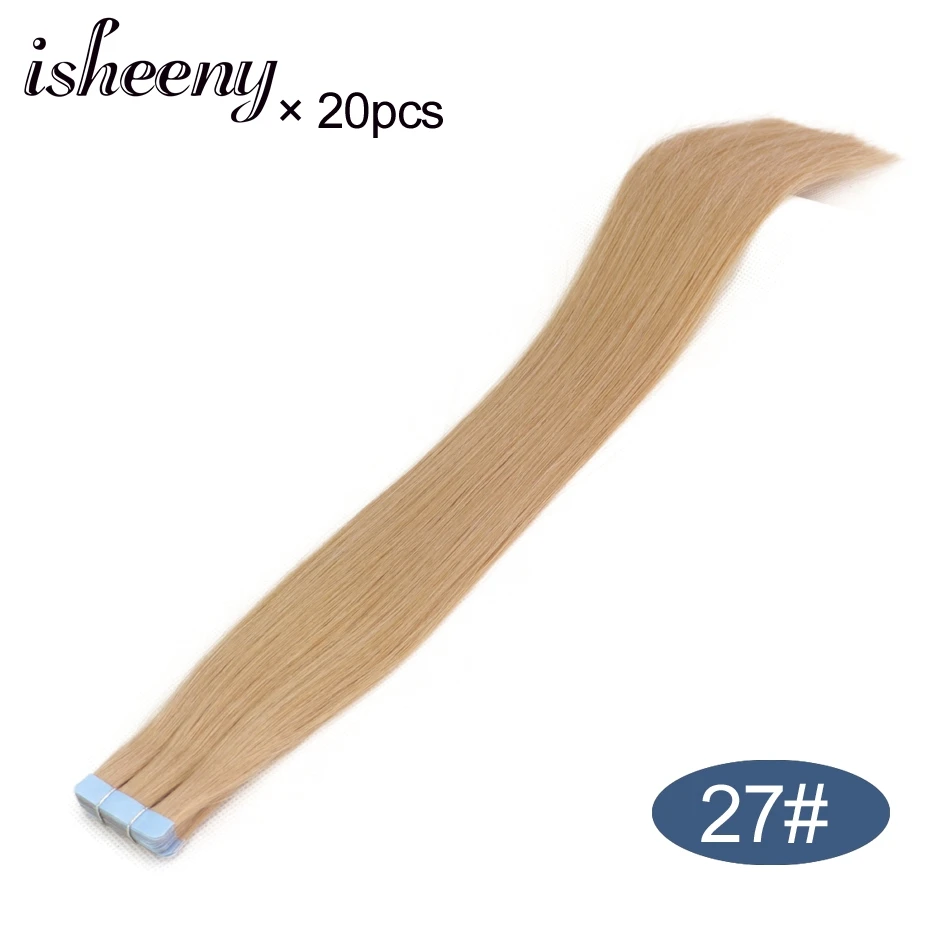 Isheeny 1" 18" 2" 22" 2" лента в Пряди человеческих волос для наращивания Прямой Реми на клей Невидимый PU выдвижение утка 14 цветов Выберите - Цвет: #27