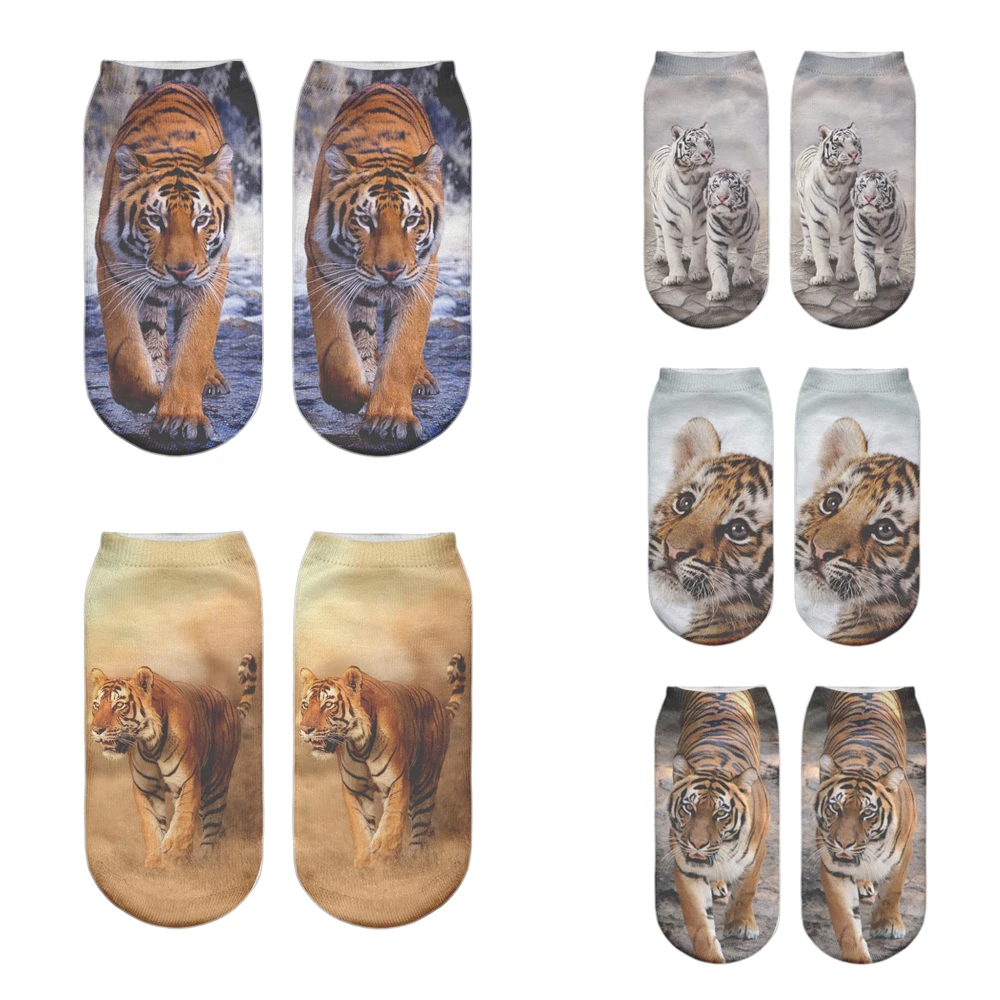

Новые носки с 3D рисунком, Детские повседневные короткие носки с тигром, крутым горным королем, веселыми милыми мультяшными животными для же...