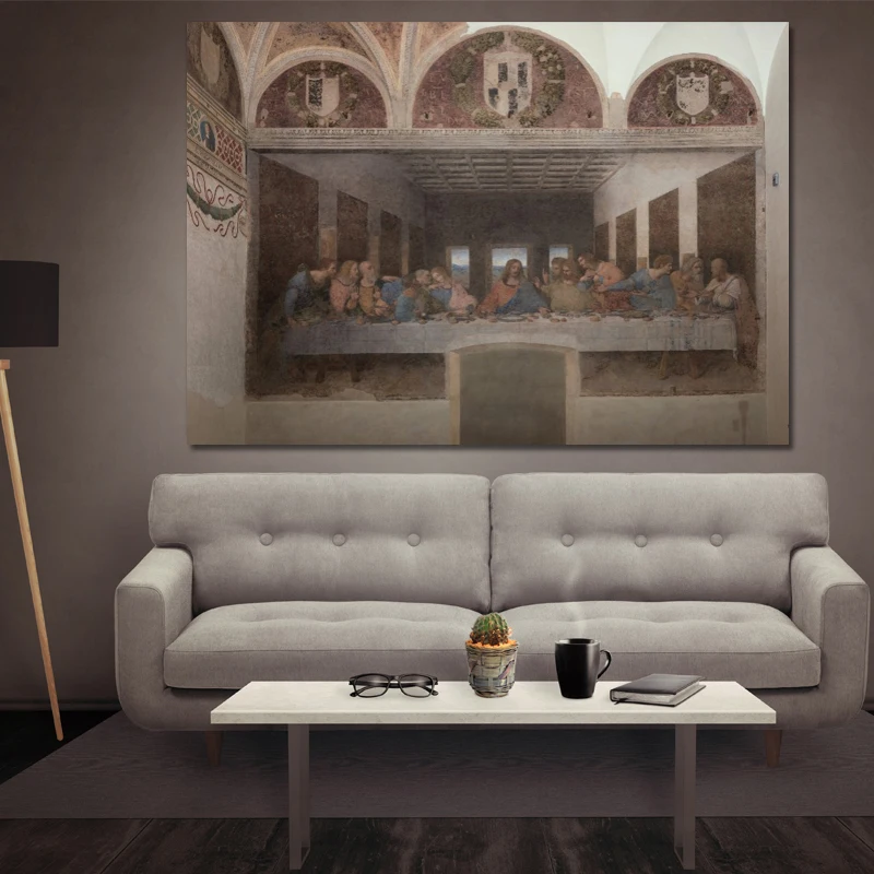 Картина да Винчи Тайная вечеря на стене ресторана аббатства Санта Мария в Милане