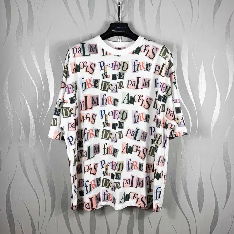 

short-sleeved Palm Angels color letter slogan full print men women the same loose T-shirt 154620