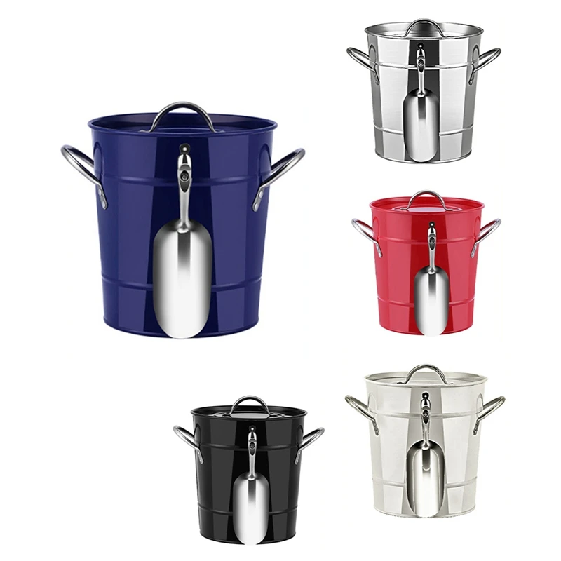 

Home Outdoor Creative Beer Champagne Red Wine Ice Sheet Iron Small Ice Bucket With Cover With Shovel With Handle