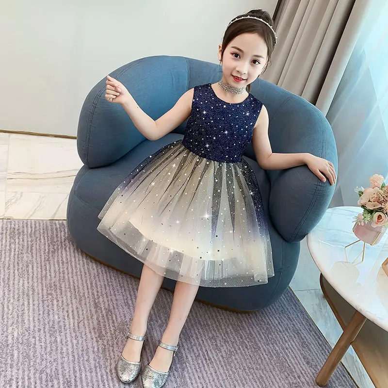 

Sequined Stars Girls Dress Ball Gowns Wedding Evening Party Gowns Sleeveless Princess Dress Children Elegant Clothing For 4-13Y