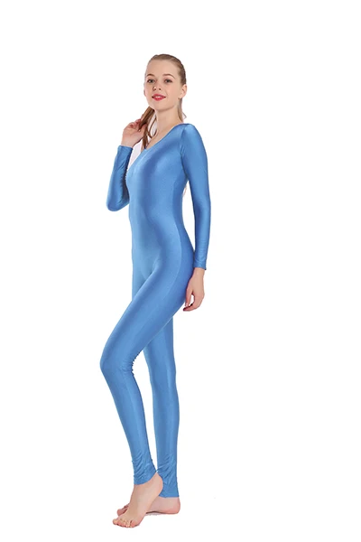 light blue SPEERISE женский балетный костюм для танцев с длинным рукавом с овальным вырезом Полная длина гимнастический комбинезон цельный лайкра спандекс бежевый фитнес - Цвет: light blue