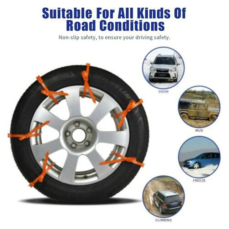 

10pcs Anti-skid Chains For Snow Mud Car Truck Wheel Non-slip Cable Tie Snow Tire Chain Car-Styling Snow Chains Car Accessories