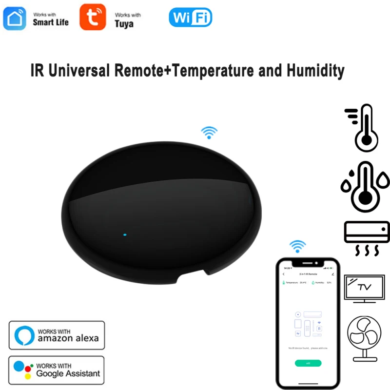 

Пульт дистанционного управления Smart Life Tuya WiFi 3 в 1, устройство для контроля температуры и влажности, ЖК-экран, голосовое управление, работает ...