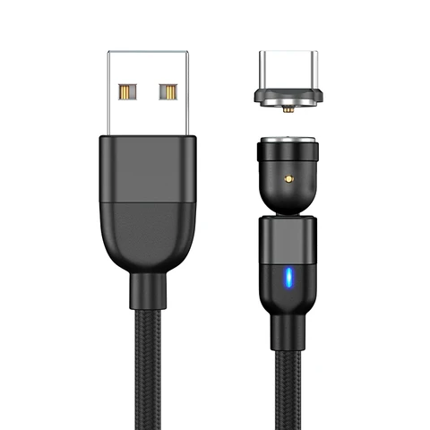 Cable de cargador magnético de 1M 2M 2M Micro USB Tipo C Cable de carga de teléfono para Samsung Xiaomi Cable de cable USB 540 grados Roating
