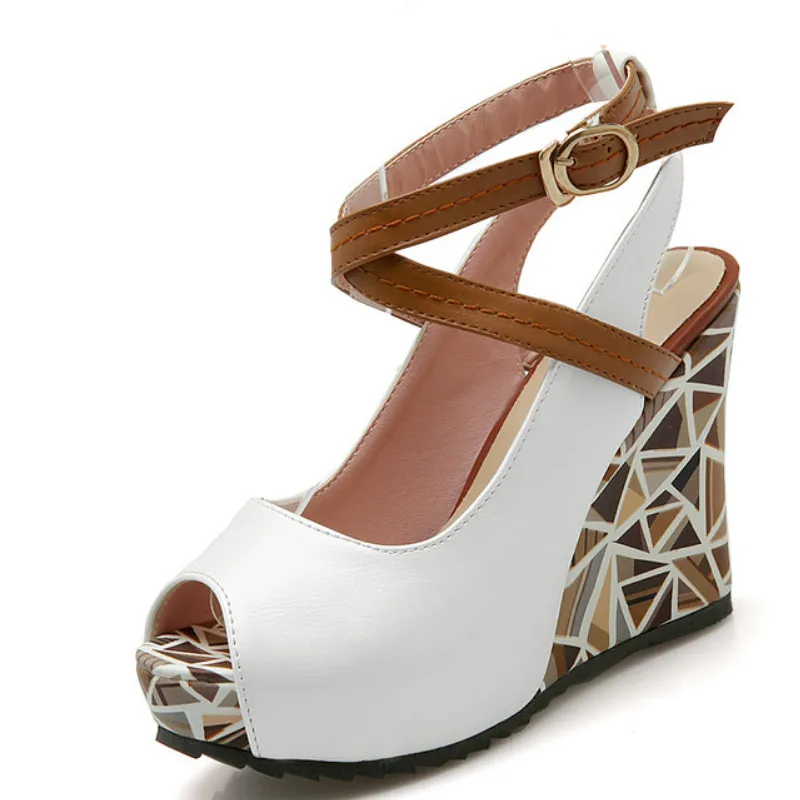 

Fanyuan Summer Sandals Peep Toe Female Shoes Wedges Sandals Ankle Wrap Fashion High Heel Platform Open Toes Women Sandals Shoes