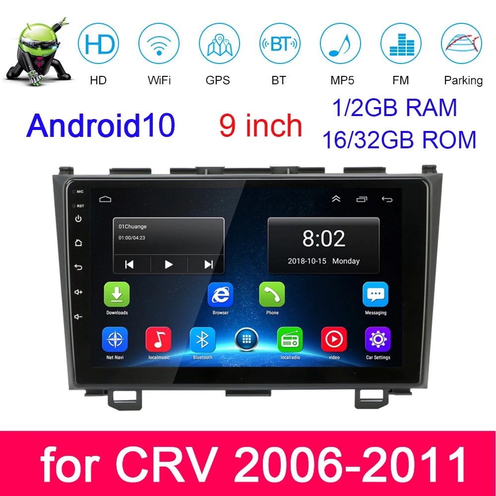 

Автомагнитола 9 дюймов для CRV 10,1, 2006, 2007, 2008, 2009, 2010, мультимедийный плеер, Android 2011, стерео, GPS навигация, FM, Mirror Link