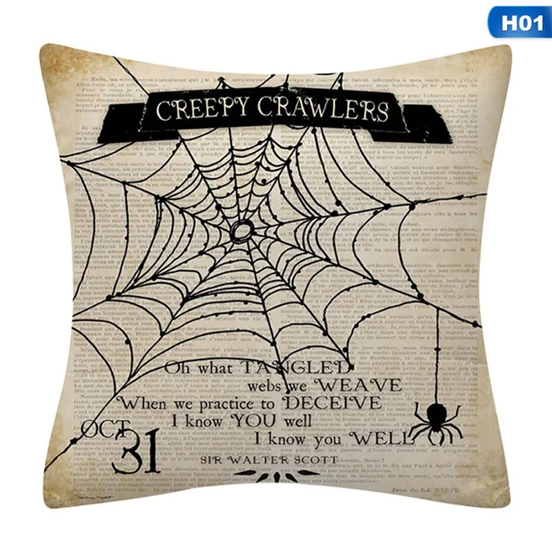 Декоративный льняной чехол для подушки на Хэллоуин с принтом летучая мышь