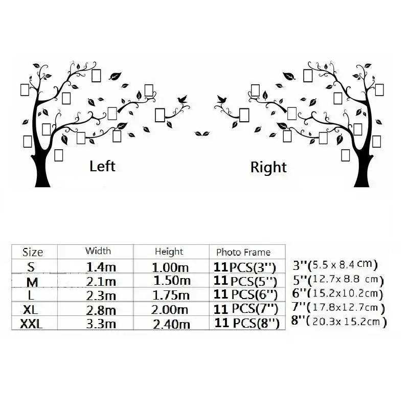

10 3D Tree Photo Frame Wall Stickers Crystal Mirror Stickers Paste On TV Background Wall DIY Family Photo Frame Wall Decor