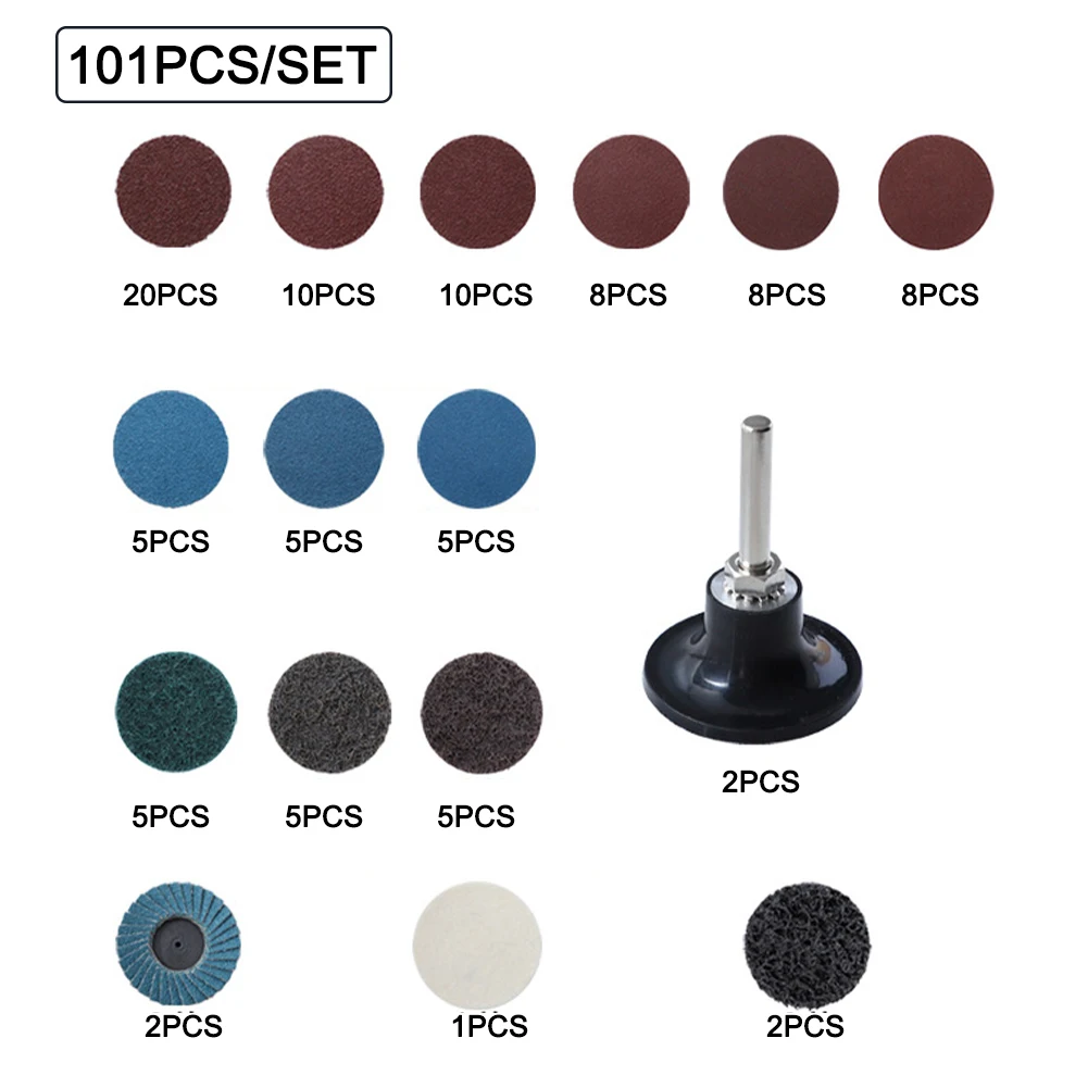 

101pcs Sanding Disc Set Quick Change Rust Paint Removal With 1/4 Inch Holder Assorted Polish Surface Conditioning Deburring