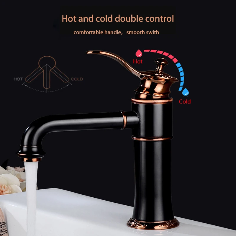 Европейский черный бронзовый кран на бортике для горячей и холодной