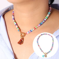 women bohemia soft clay necklace colorful beads short chain with tassel pendant fashion jewelry gift women accessories