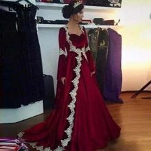 Moroccan Kaftan Velvet Evening Dresses 2021 Sweetheart Appliques Long Sleeve Dubai Arabic Prom Dress Party Gown Robe De Soire (2)