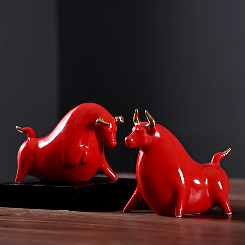 

Red Gold Cow Living Room Decoration Ceramics Enamel Car Home Accessories House Party Gift Wedding Christmas Halloween Collectibl