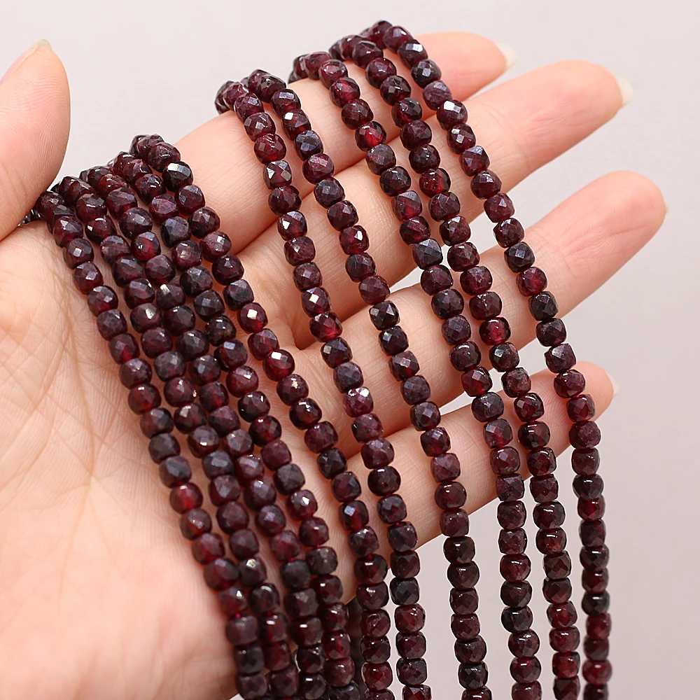 

Natural Garnet Stone Beads Faceted Loose Spacer Square Beads For Jewelry Making DIY Women Bracelet Necklace Strands 4mm