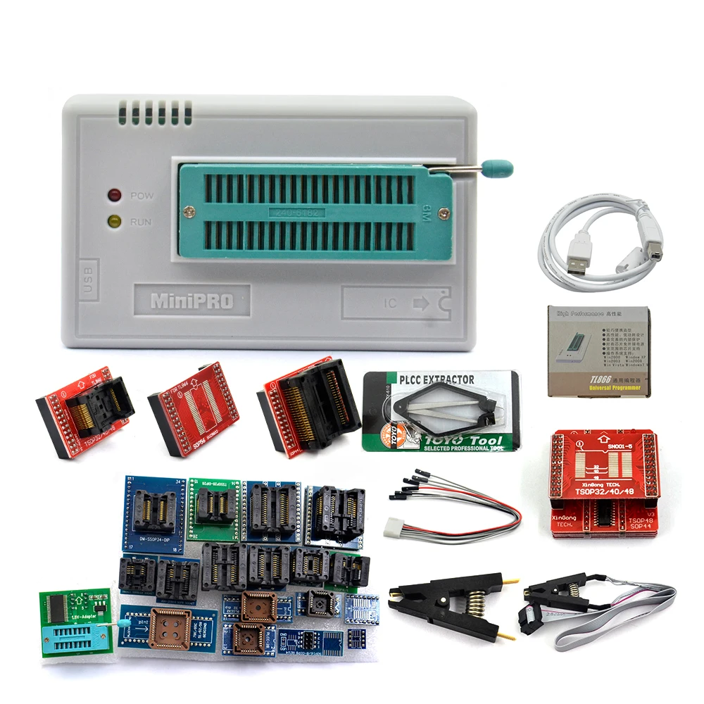 Программатор TL866II Plus универсальный USB программатор с 28 адаптерами Bios/ECU + 17