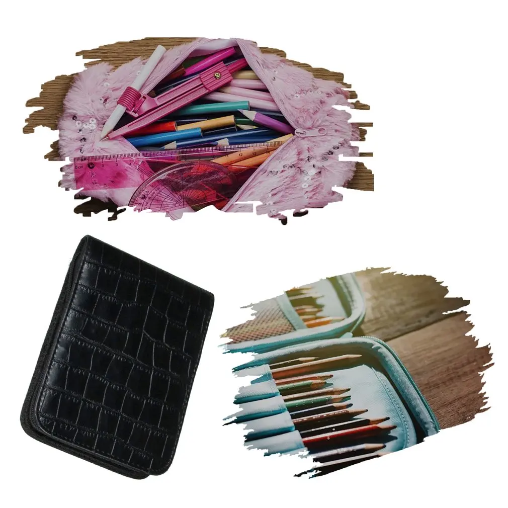 

12 Pencil Case PU Material Pen Case Large Capacity Simple Business Office Unisex Pen Durable Storage Bag