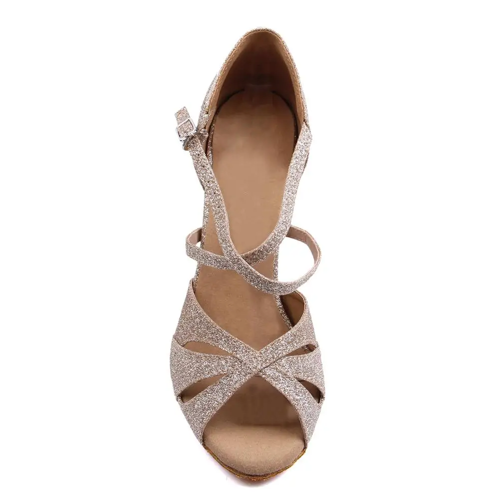 Women Ballroom Latin Dance Shoes Gold Salsa Tango Bachata Dance Shoes for Prom Wedding Dancing Heel 6/7.5/8.5 cm VA30