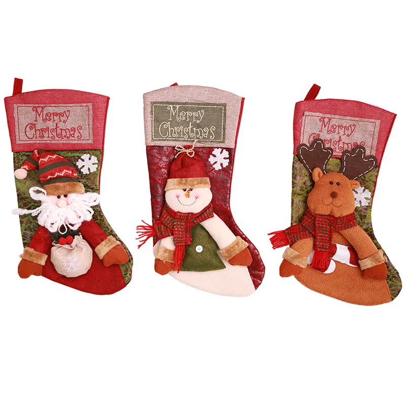 Lovely Large Christmas Stockings Gifts Cloth Santa Elk Socks Xmas Gift BagFor Children Fireplace Tree Decoration | Дом и сад