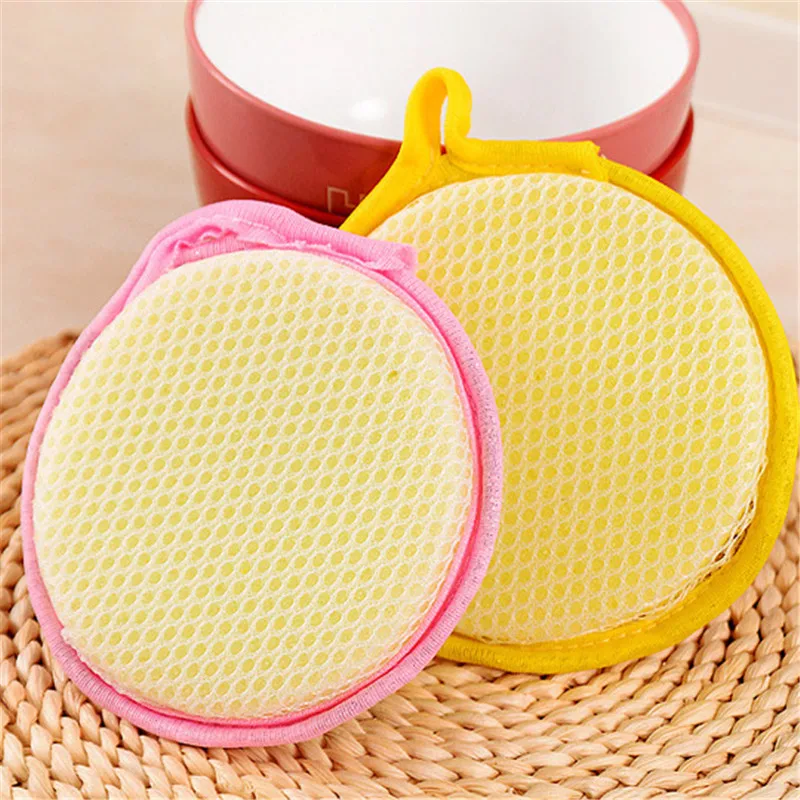Круглая эффективная губчатая щетка для мытья чаши двусторонняя случайный цвет