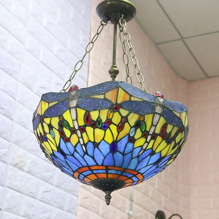 Тиффани лампа-Стрекоза стеклянный абажур подвесной светильник богемный