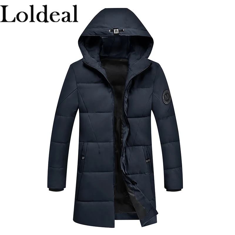 Loldeal парка пальто зимняя теплая толстая с капюшоном куртка черный серый темно