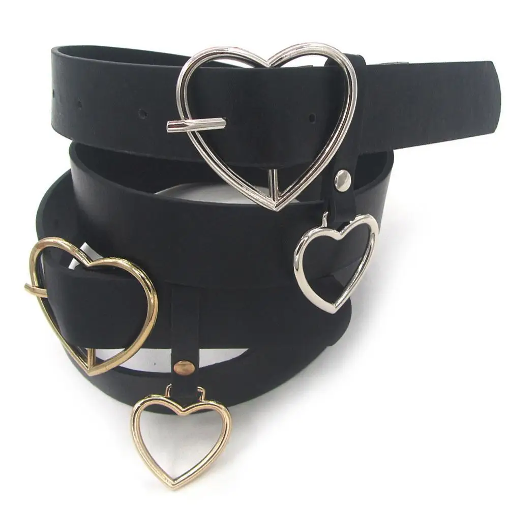 

Fashion Women Faux Leather Heart Accessory Adjustable Buckle Belt Waistband Silver Golden Heart-shaped Belts