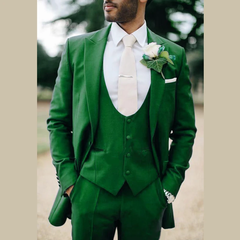 

New Tailor Made Luxury Elegant Style Green Suits Slim Fit Groom Tuxedo For Wedding Dress Party Men Clothing (Coat+Trousers+Vest)