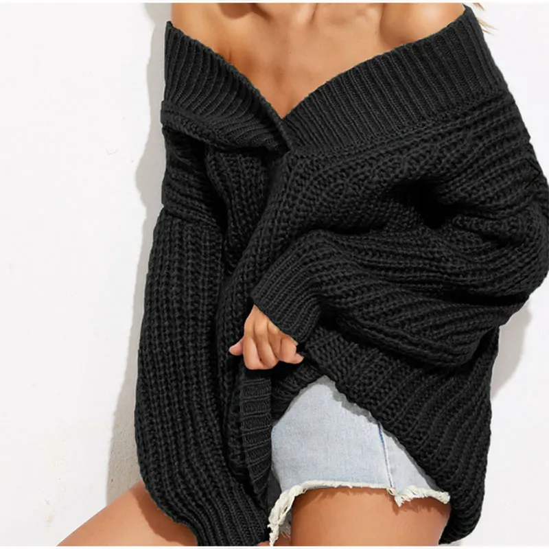 Женский вязаный свитер с v-образным вырезом и длинным рукавом осенне-зимний