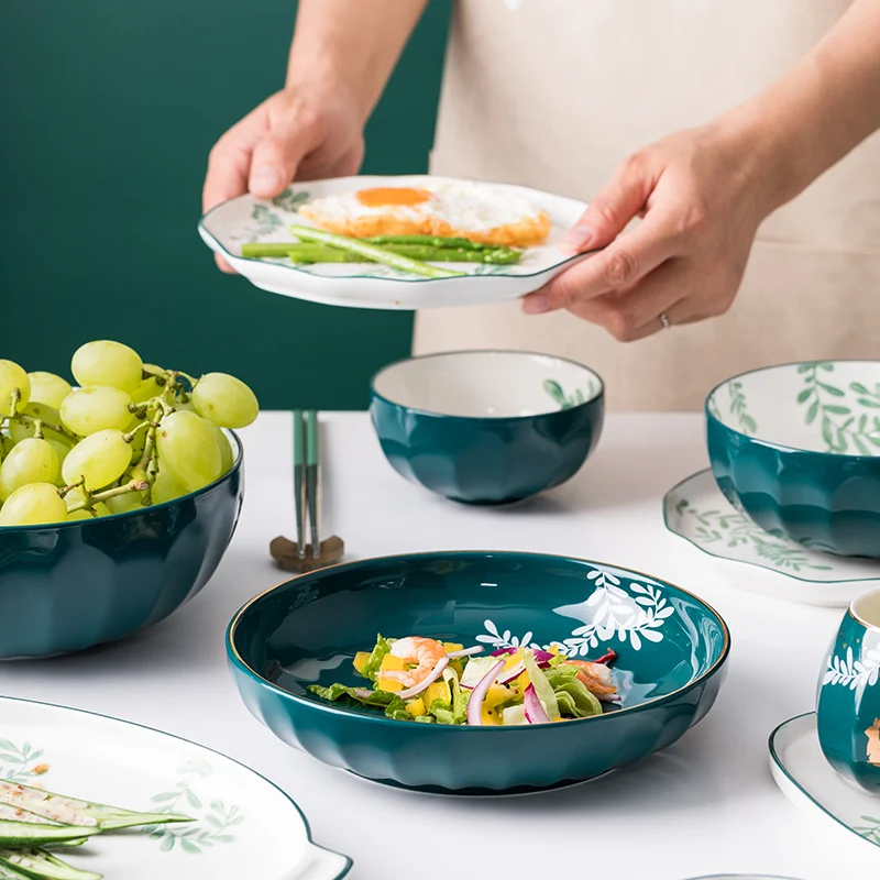 

Ceramic Dishes Nordic Creative Tableware for Home Kitchen Green Steak Plate Dish Spoon Salad Bowl Breakfast Dishes