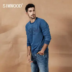 SIMWOOD, осень 2020, новинка, индиго, джинсовая толстовка, мужская, потертая, винтажный пуловер с длинными рукавами, с буквенным принтом, уличная толстовка, SI980511