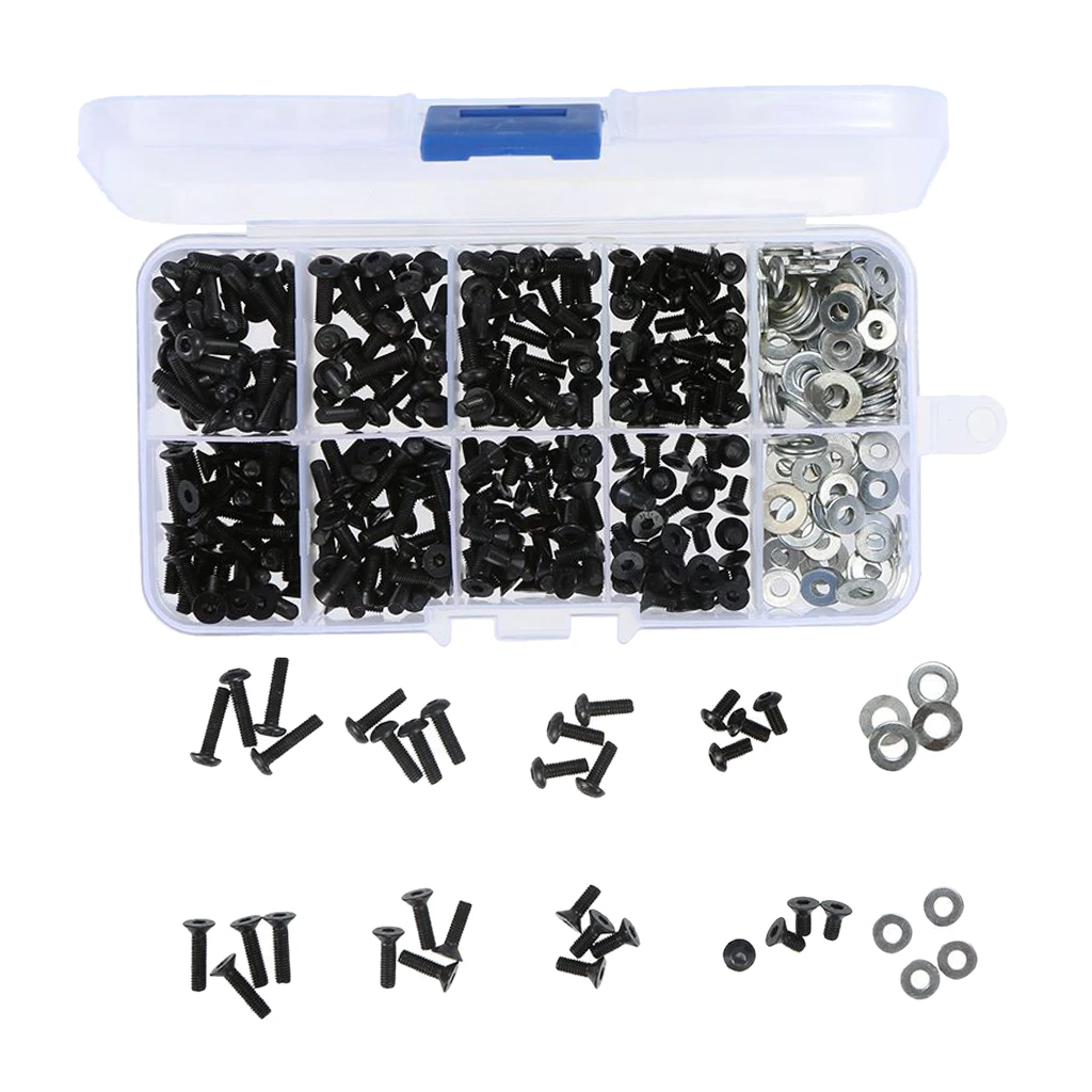 

180PCS Screws Box Repair Accessories for HSP SCX10 HPI 1/10 RC Car,M3 Flat/Round Head Screws & M3/M4 Flat Washer