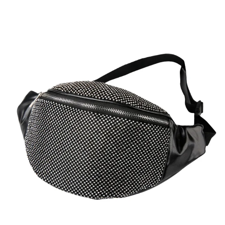 

Rhinestone Waist Bag Women's Shoulder Crossbody Semicircle Waist Bag New Rhinestone Diamond Chain Bag fanny pack