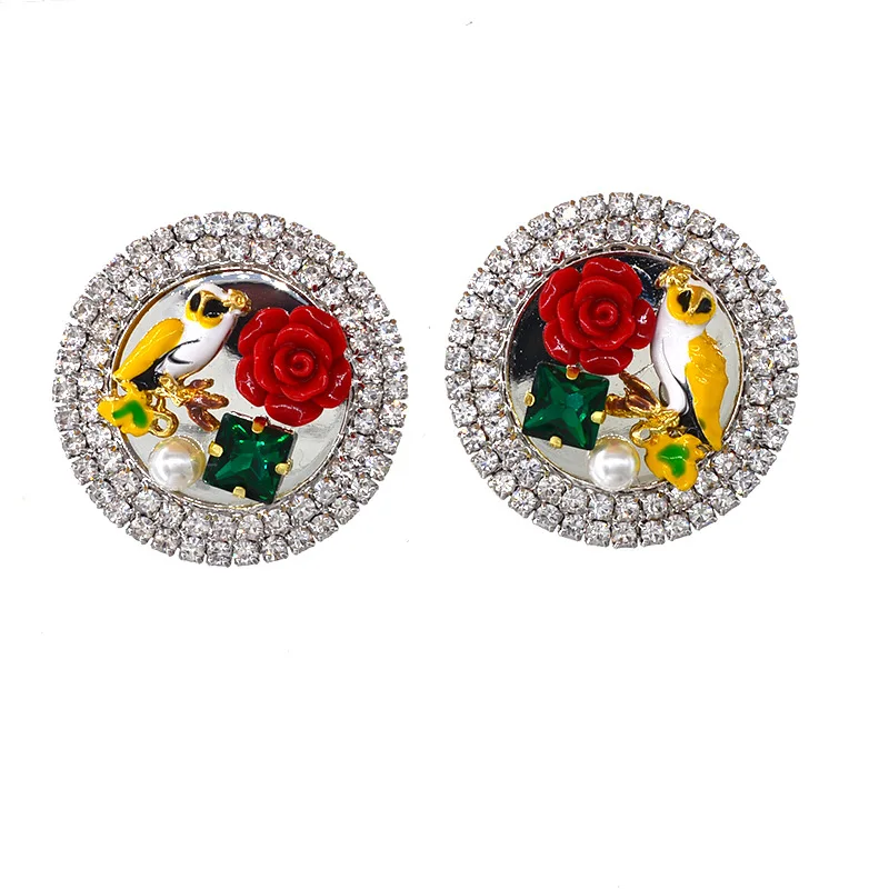 Женские серьги гвоздики в виде птиц с цветами|Серьги-гвоздики| |