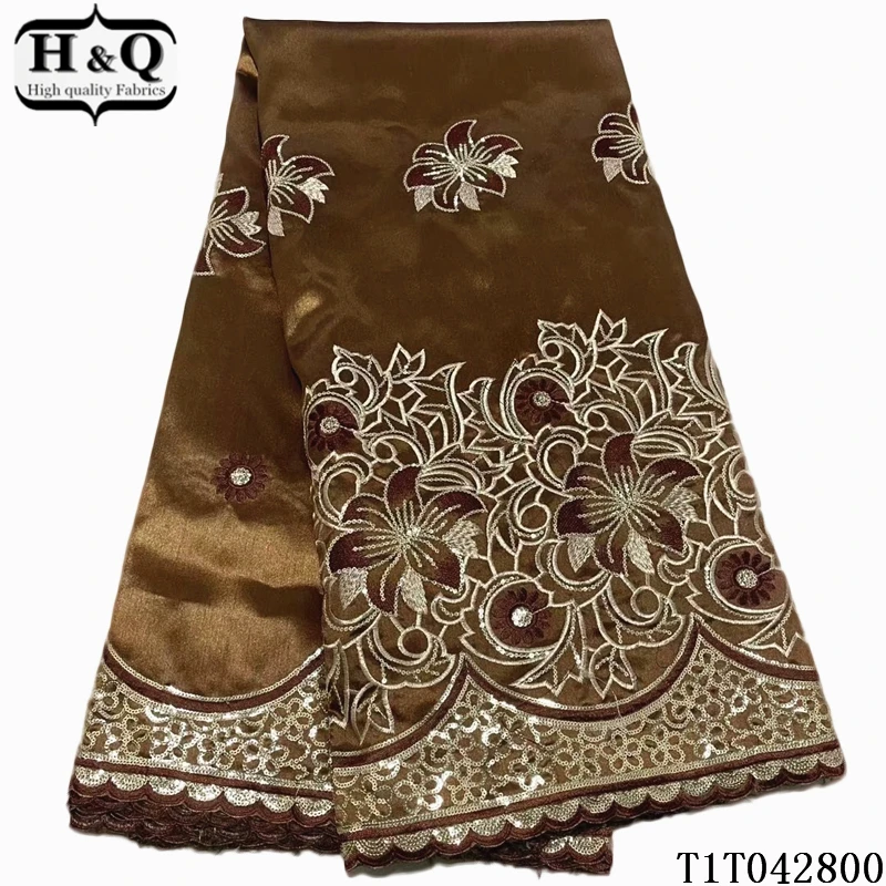 

H&Q newest african george satin lace fabric 2021 high quality embroidery blouse indian nigerian slik laces fabrics 5 yards T0525