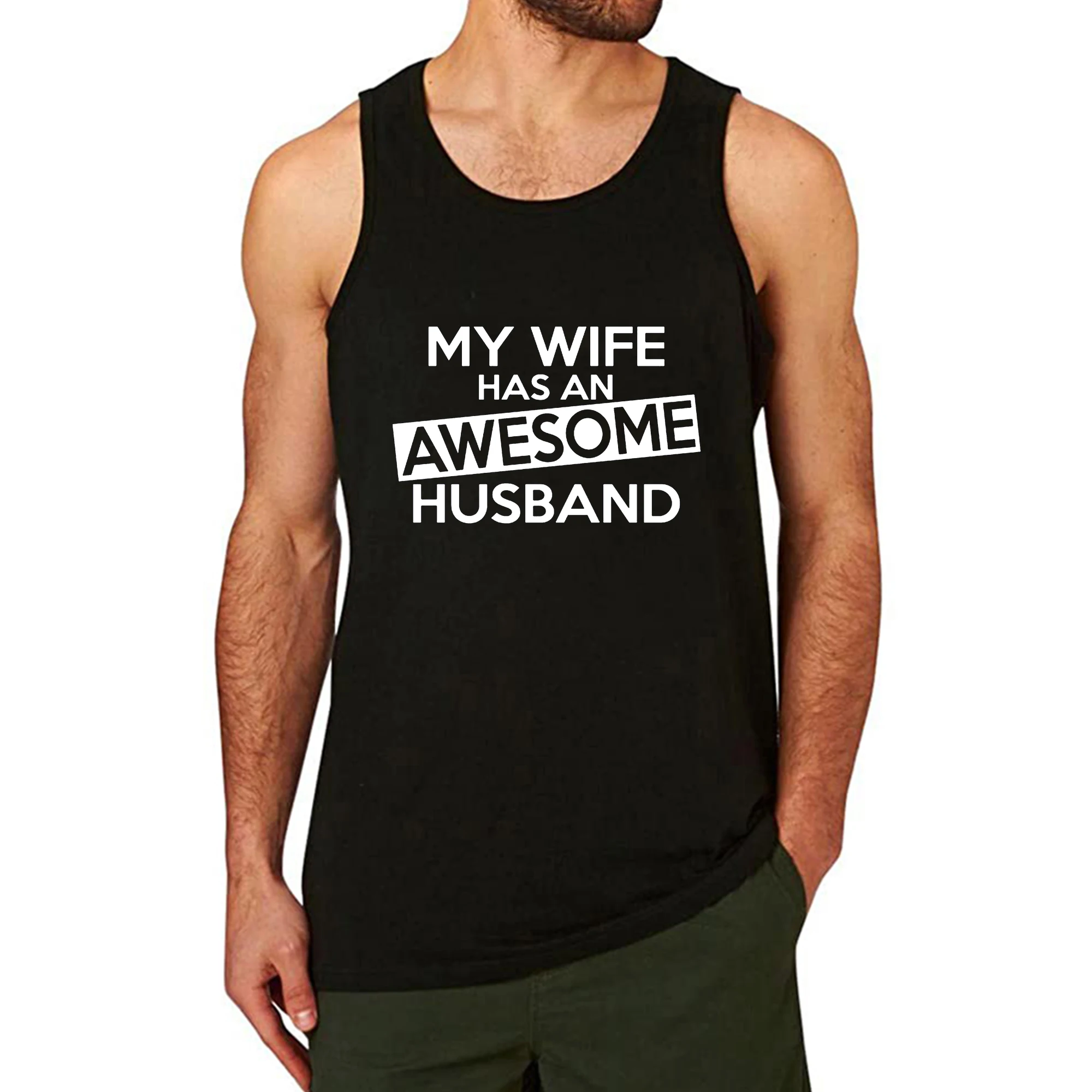 

Lyprerazy Men's AWESOME HUSBAND Workout Gym Funny Printed Tank Top