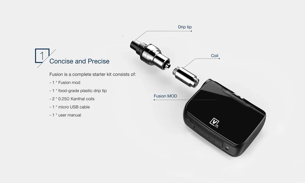 Электронная сигарета фьюжн 1500 мАч электронная сигарета mini vape pen 2,0 мл vape комплект 0.25ohm испаритель электронная сигарета модный портативный испаритель коробка комплект