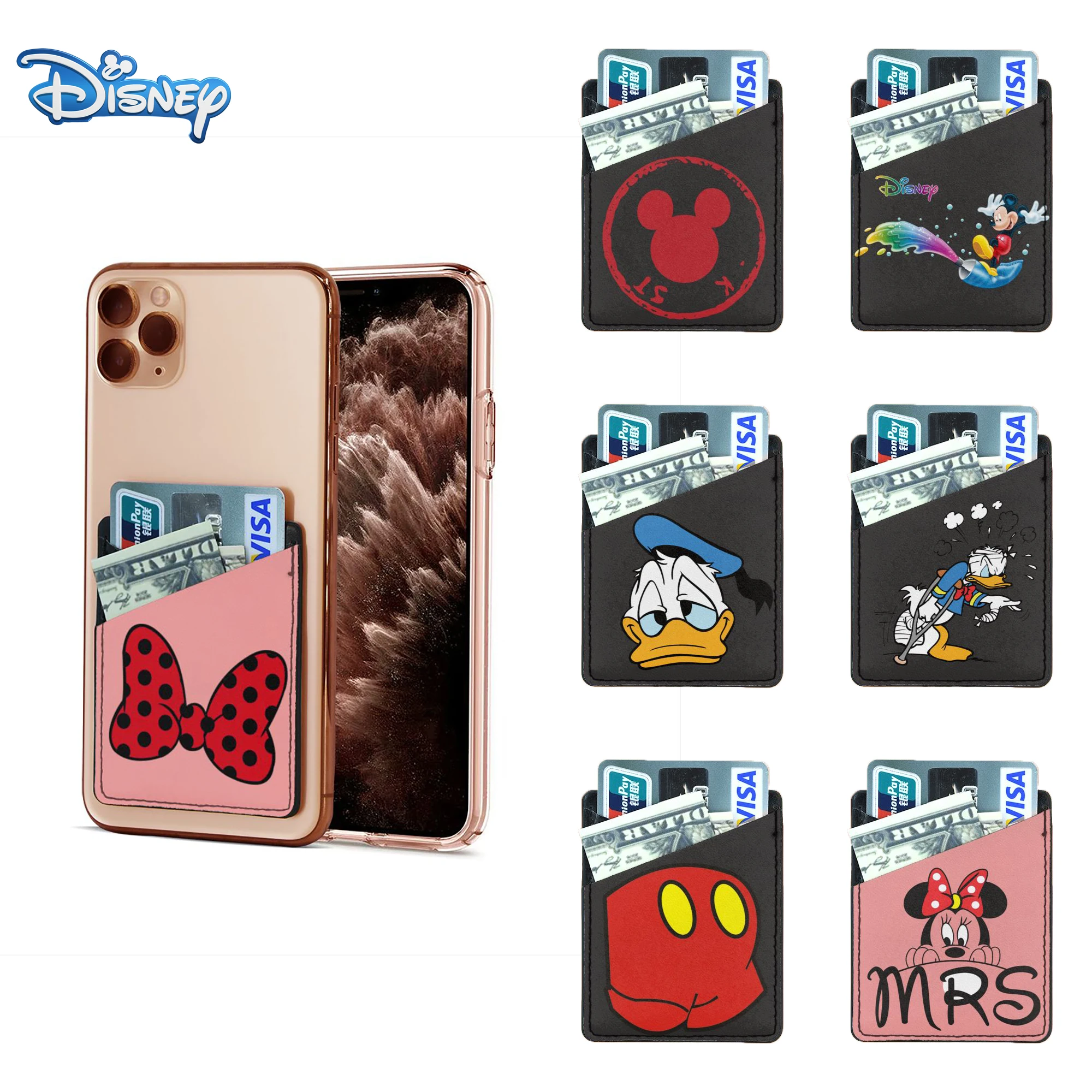 

Disney Mickey Phone Card Holder Pocket Phone Wallet Credit ID Card Holder Adhesive Pocket Sticker Universal Cellphone Accessory