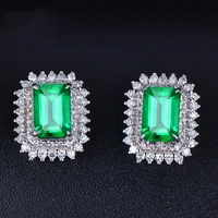 emerald s925 silver color earrings womens square natural oorbellen aretes de mujer orecchini silver 925 jewelry stud earrings