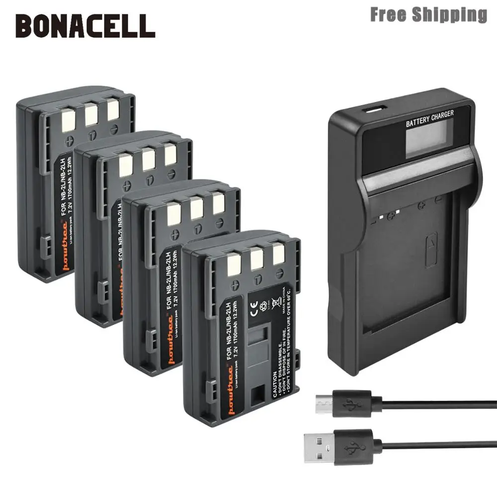 Bonacell 1700 мАч NB 2L NB2L 2LH NB2LH батарея для цифровой камеры Canon Rebel XT XTi 350D 400D G9 G7 S80 S70S30