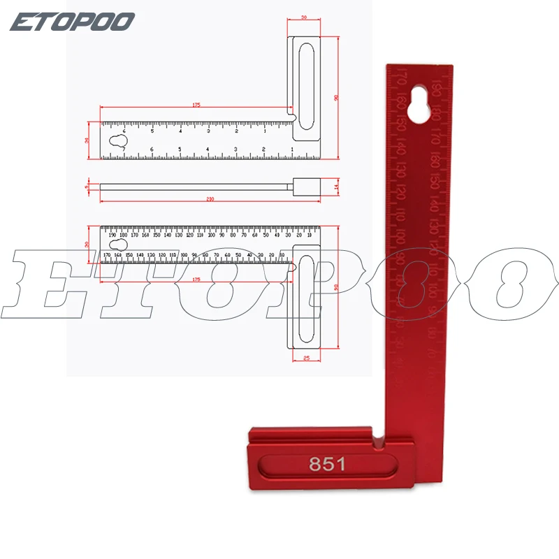 Треугольная квадратная линейка 160/200 мм L образная 90 градусов инструмент для