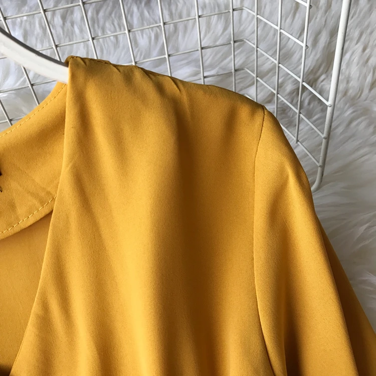 ALPHALMODA осеннее офисное женское платье с длинными рукавами и поясом, новое повседневное шифоновое платье с высокой талией и v-образным вырезом, однотонное женское платье до середины икры