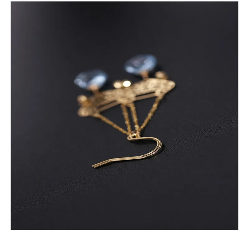 Женские серьги с голубым топазом DAIMI из натурального желтого золота 18 К